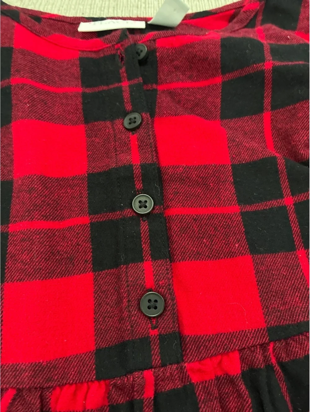 The Children's Place Girls' Red and Black Plaid Button Front Dress Size 7/8